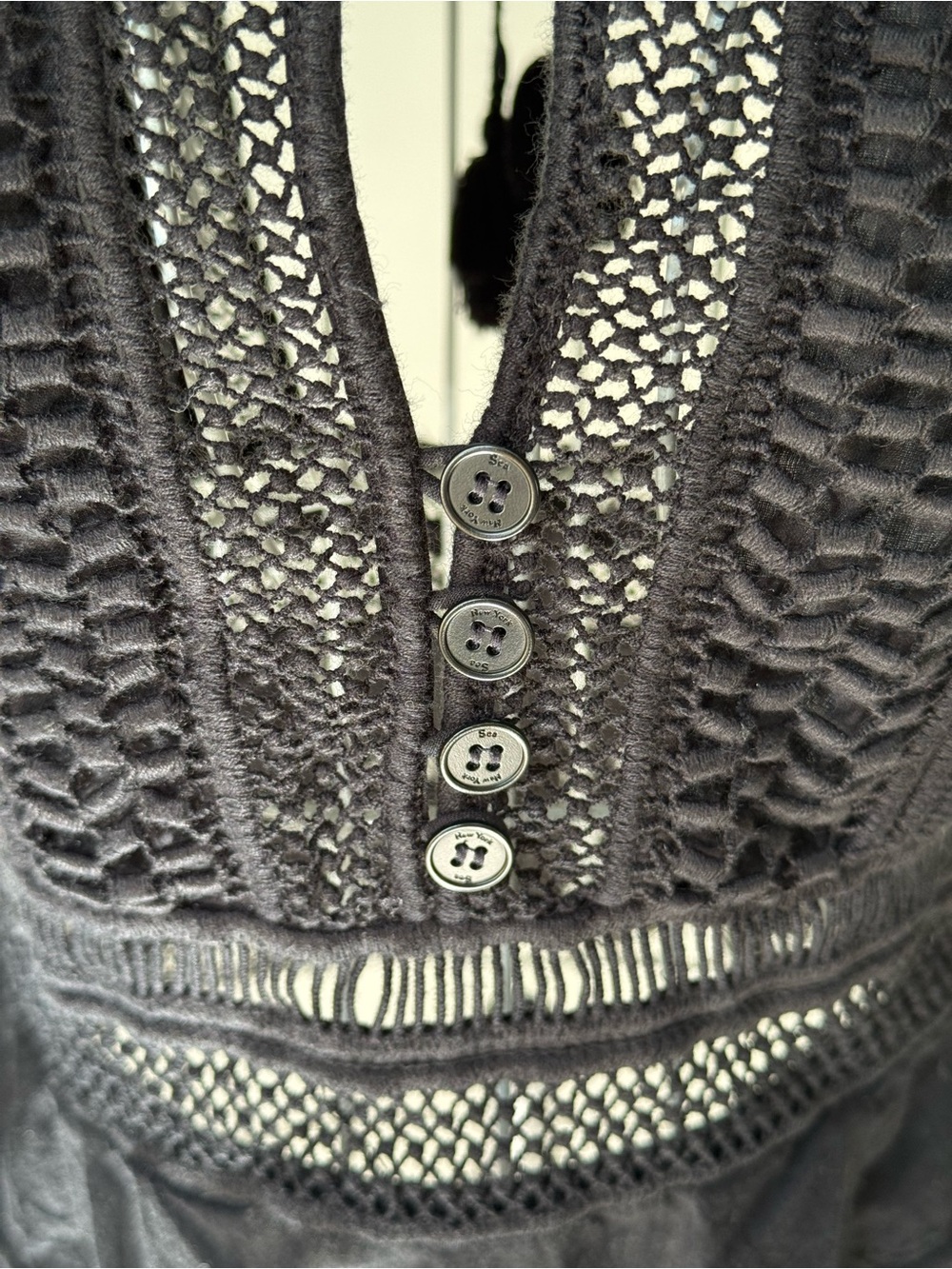 Sea New York Black Lace Crochet Peplum Blouse Top Long Sleeve Size 0 Boho - Picture 7 of 10